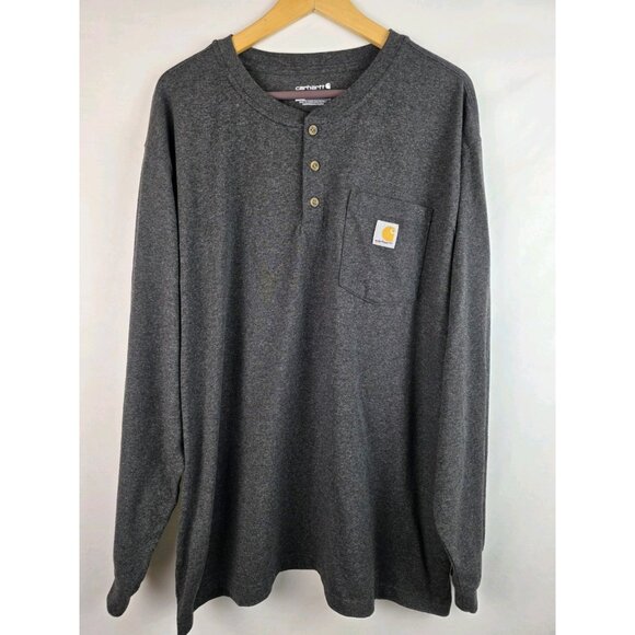 Carhartt Men's Shirt Size XL Gray Henley Pocket Tee Loose Fit Long Sleeve Top - Picture 11 of 11